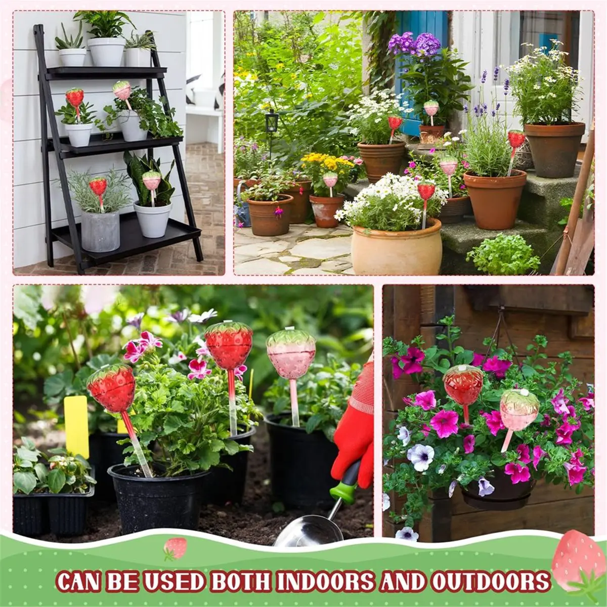 4 Pcs Self Watering Planter Insert, Strawberry Plant Watering Globe with Top-Fill Watering Bulbs for Plant Care Vacation
