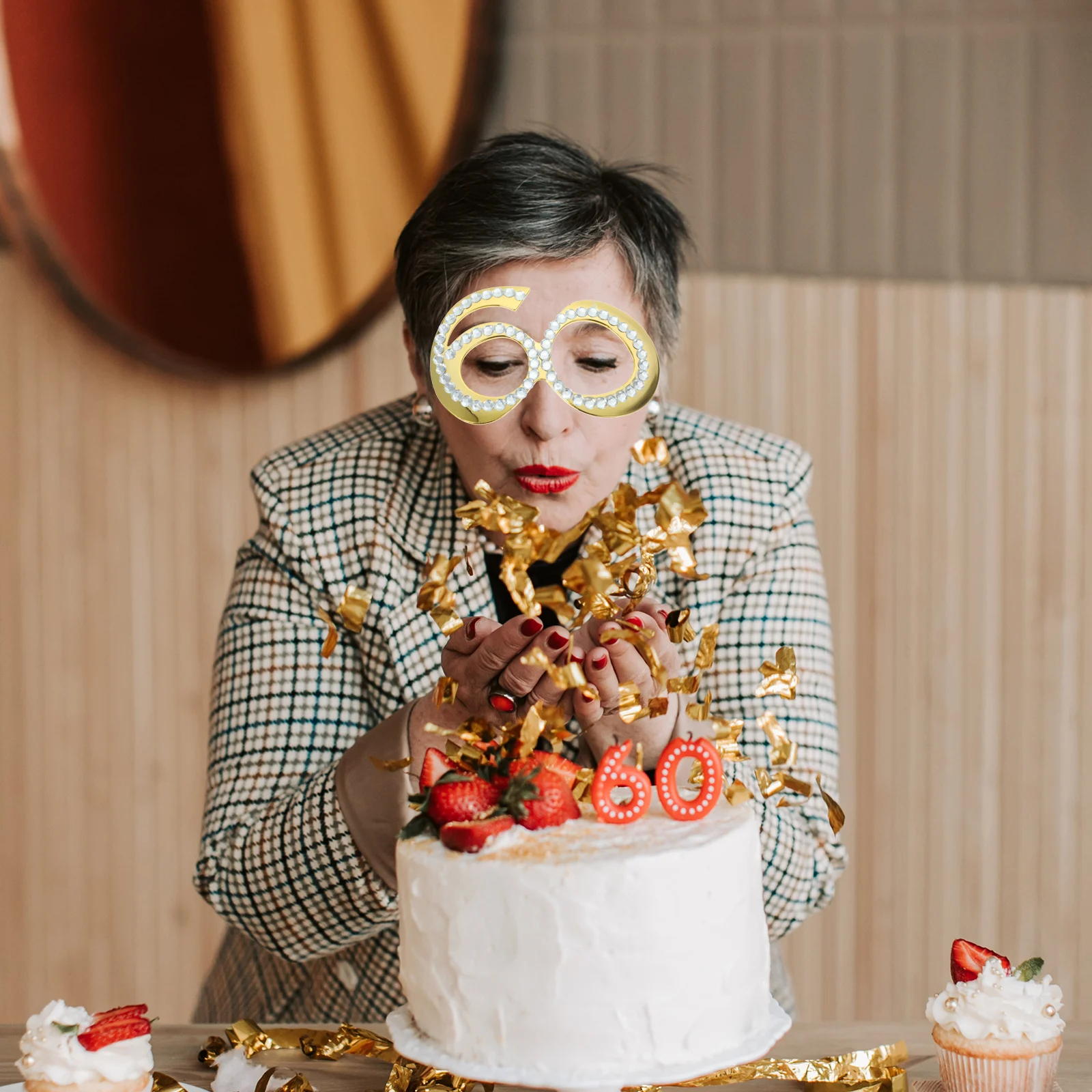 

1Pair Birthday Glasses Rhinestone Decor Plastic Lightweight Photo Prop Anniversary Party Accessories Glasses Photo Prop