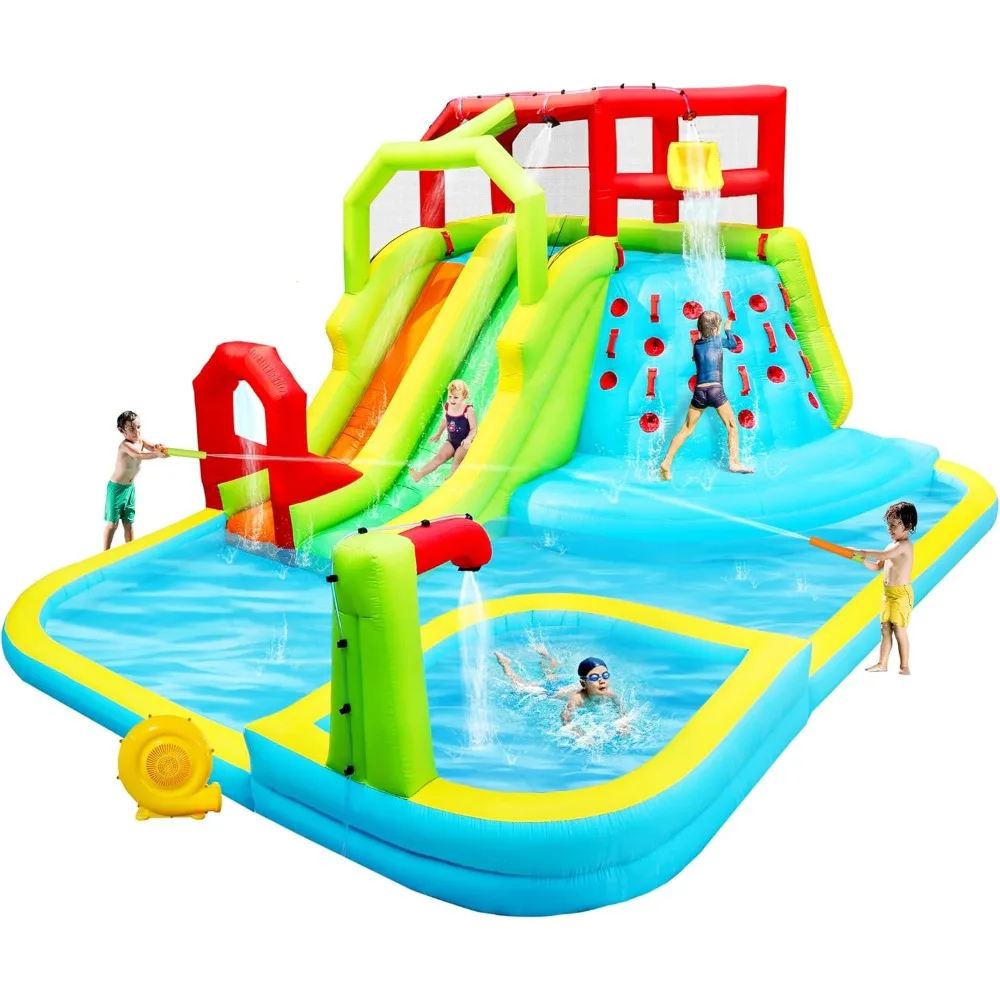 

Inflatable Water Slide Park, Bouncy Castle with Deep Pool, 191 X 157.5 X 100 Inch, Jumping Castle with Air Blower