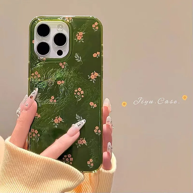 

Green Small Print Pattern Phone Case For Samsung S21 S22 S23 S24 S25 Ultra Plus A26 A55 A35 A33 A34 A54 A53 A56 Shockproof Cover