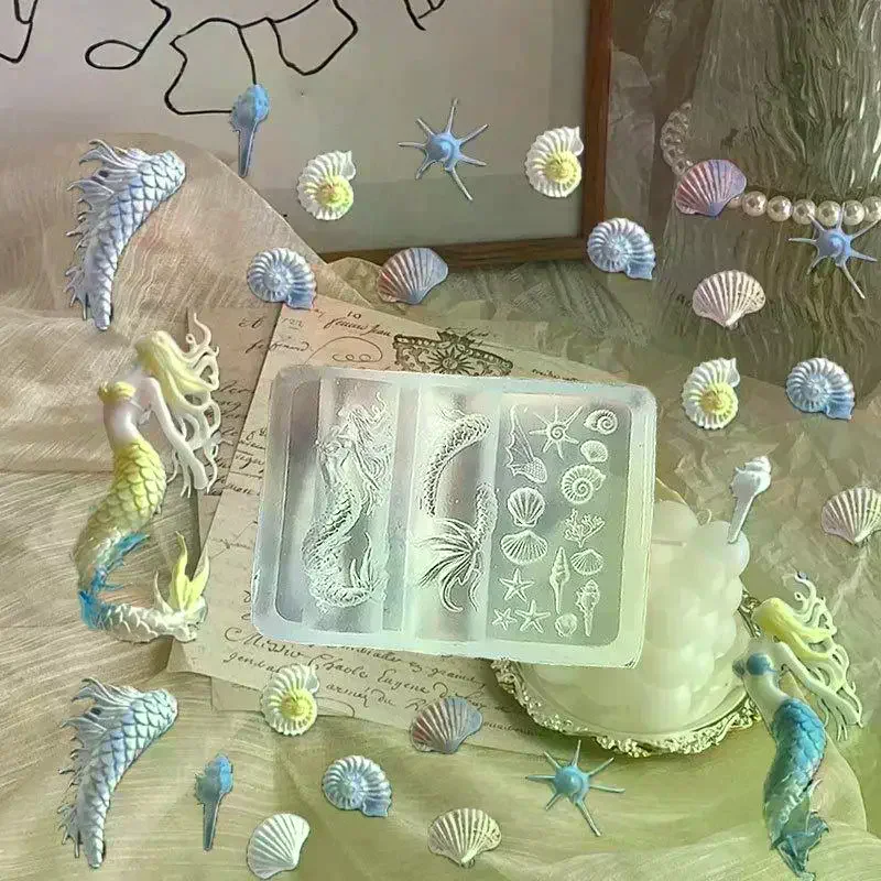 Ocean Series 3D Silicone Nail Mold Mermaid Starfish Shell Nails Art Carving Templates Manicure Design Tool DIY Nail Art Decor