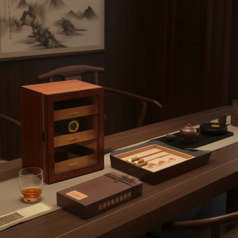 100 Cigar Capacity Wooden Humidor with Digital Hygrometer Glass Door Temperature Humidity Control Storage Box for Home Bar Use