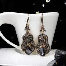Grey Crystal Turkish Earring for Women Bohemia Vintage Wedding Jewelry Algerian Rhinestone Drop Earring Gift