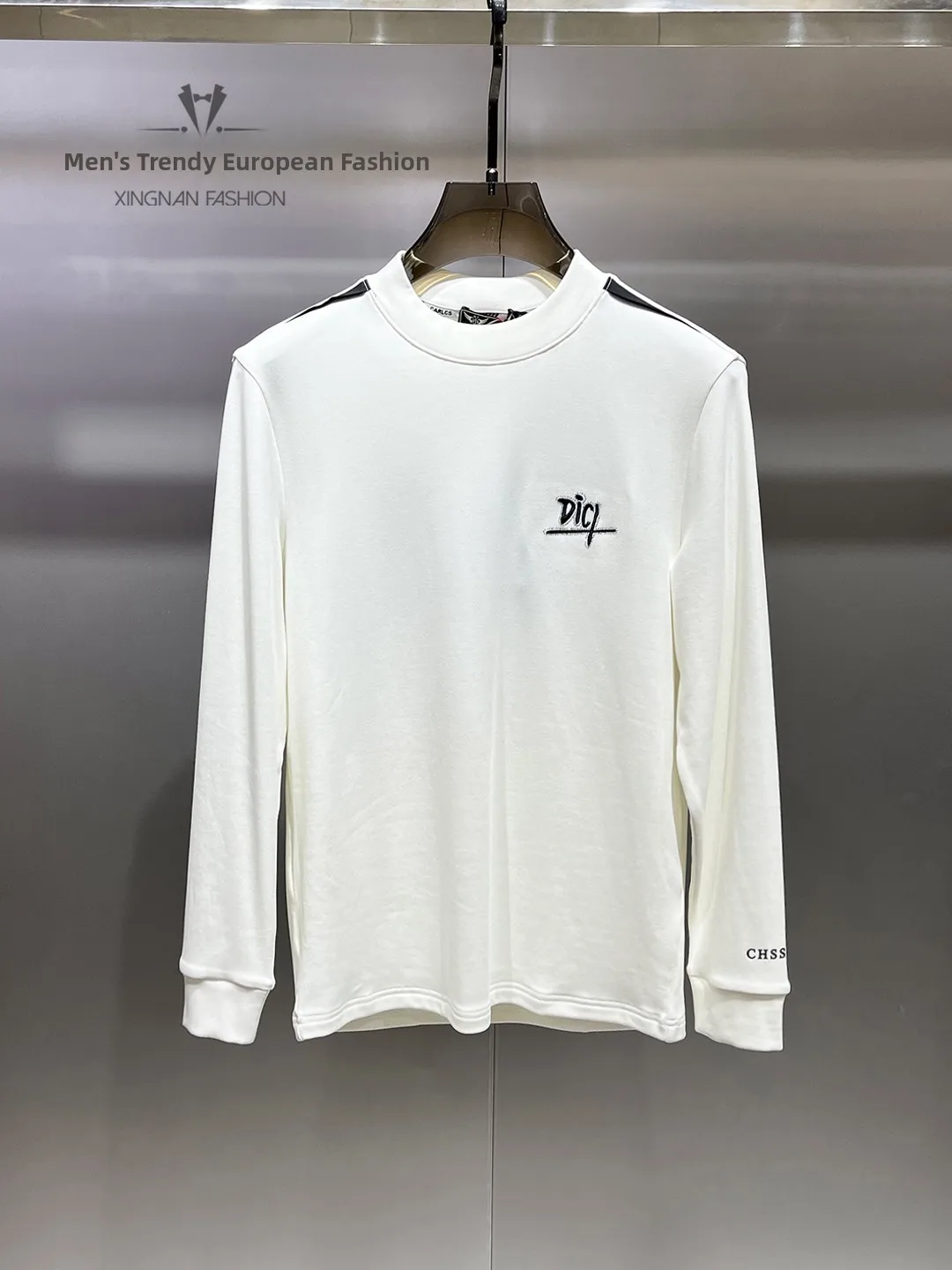 

Men's Slim Fit Long Sve round Ne Sweatirt Embroidered Letter Thin Fce Casual Versatile Base Layer irt Autumn Wint...