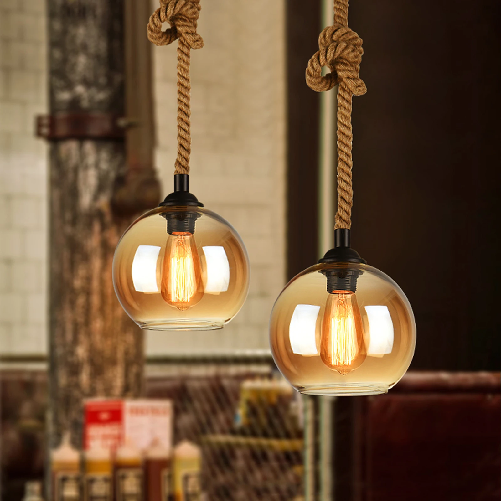 

Rope Chandelier Rustic Hanging Lights Decorative Lamp American Country Pendant Hemp