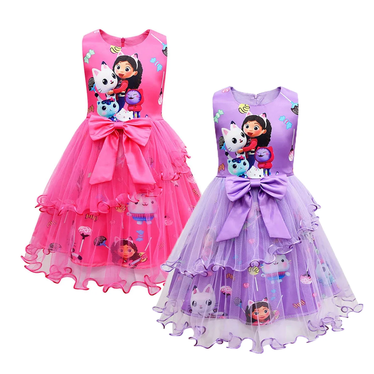 Kids Princess Dresses Girls Gabby's Dollhouse Summer Sleeveless Clothes Cartoon Gabbys Cats Tastic Birthday Party Bow Vestidos