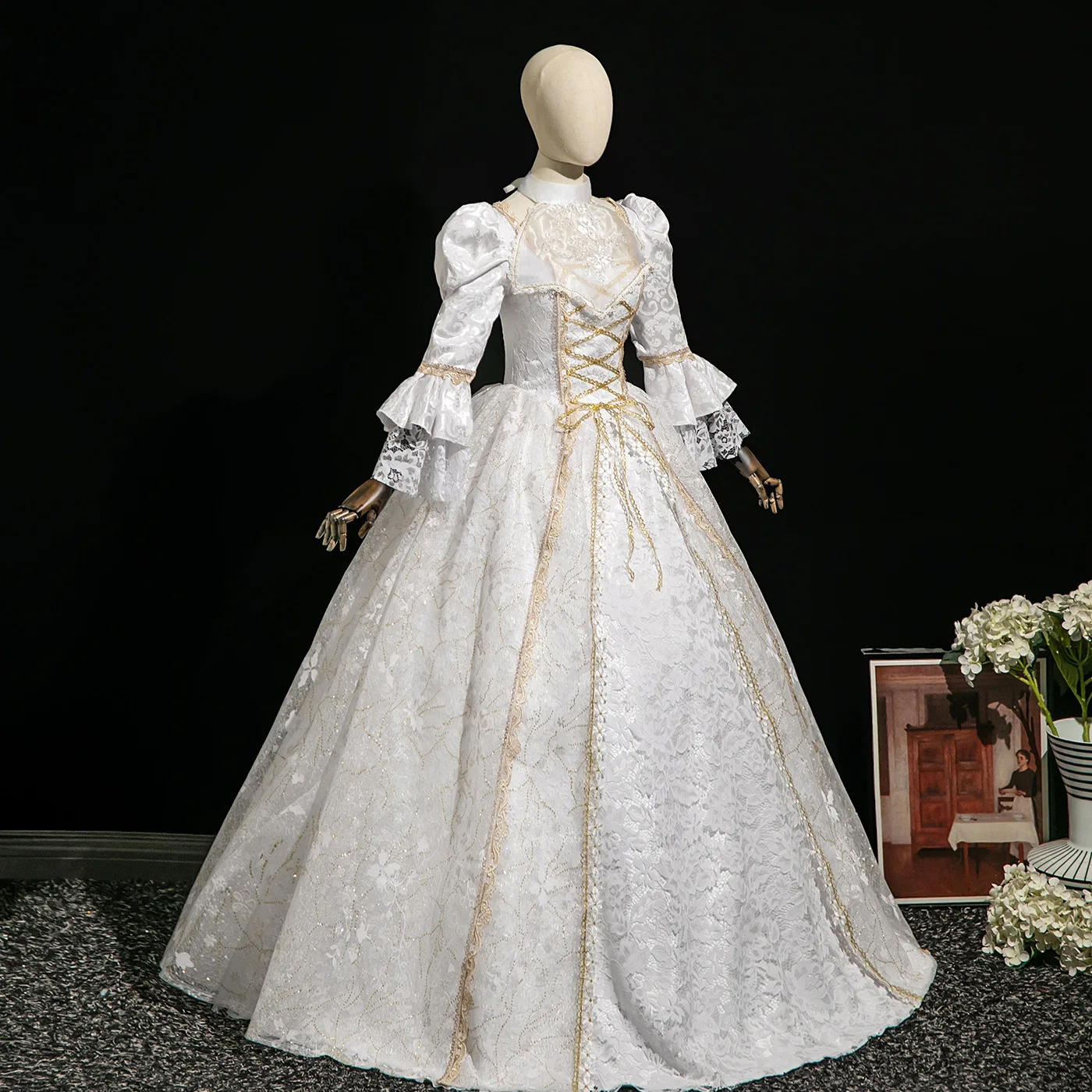 Russian Princess Dress Birthday Dignified Travel Photography White Jacquard Performance Suit Photo Dress Stage Vestido Gala Luxo