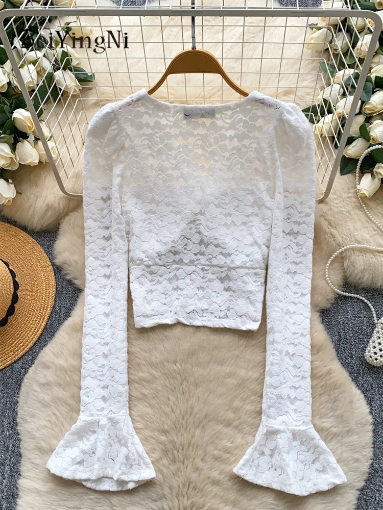 Beiyingni 2025 Koreaanse Wit Shirt Vrouwen Effen Kleur Massaal Vintage Kant Vrouw Blusas Met Borst Pad Luxe Franse Blouses