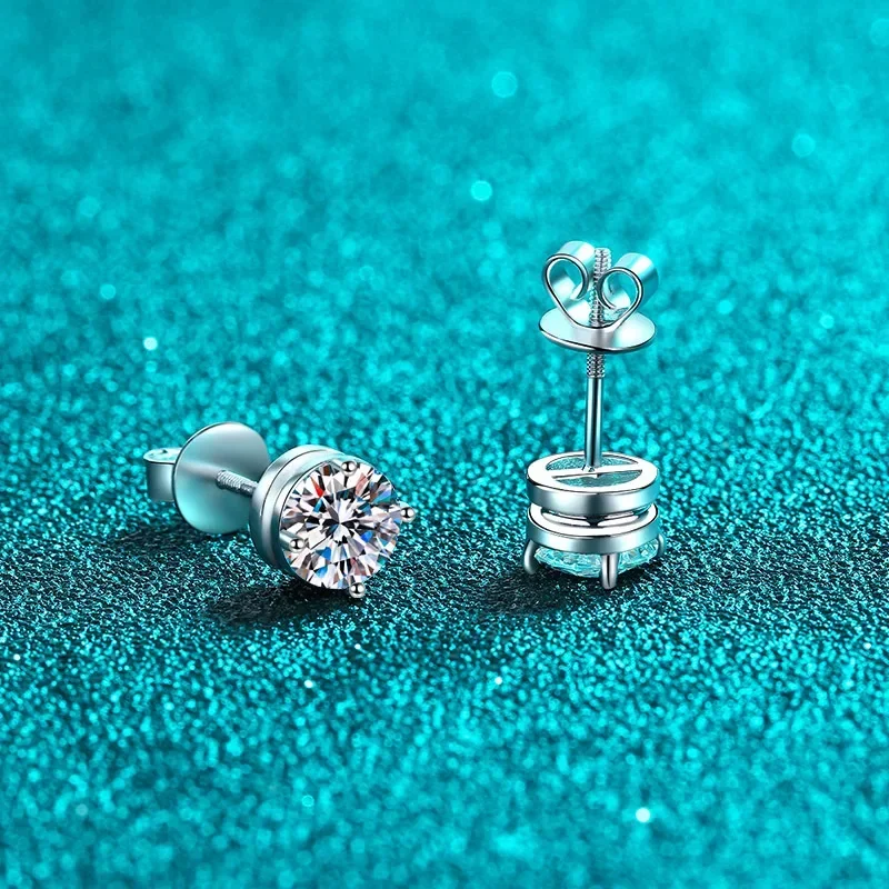 Luxury 18K White Gold Stud Earrings Simple Four Claw Screw Section 0.6-4 Carat Moissanite Diamond Sparkling Wedding Jewelry Gift