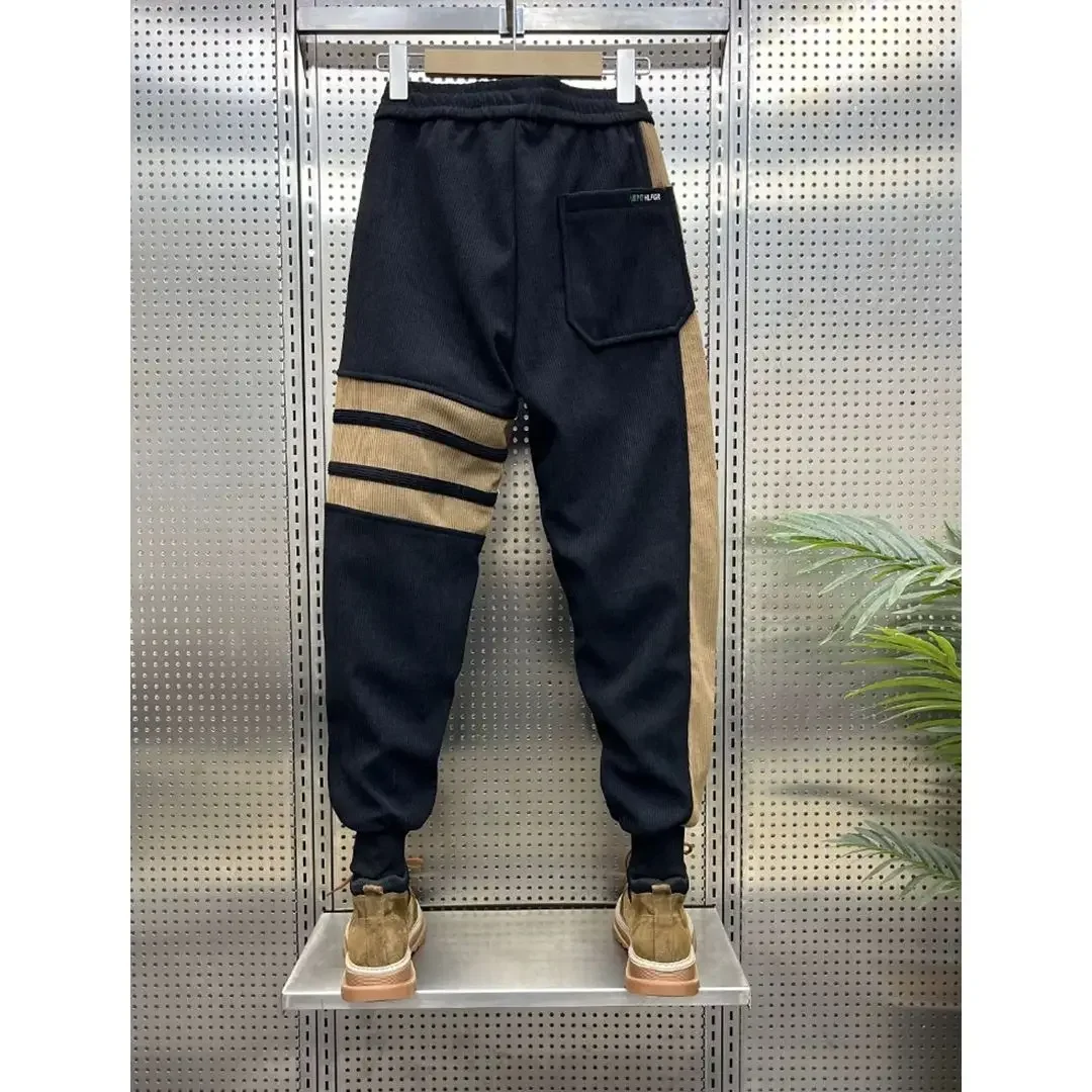 2024 autumn winter new corduroy striped sweatpants men fashion splicing trend versatile leggings foreign style retro sweatpants