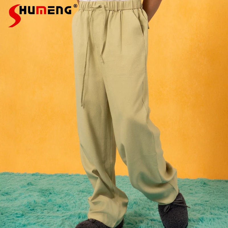 

Men's 2025 Four-season Wear Elastic Waist Drawstring Suit Trousers Men's Loose Wide-leg Straight Pants Loose Comfort Trousers