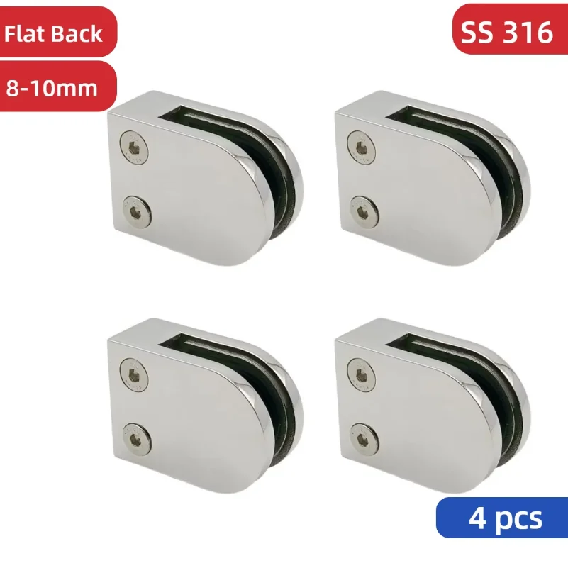 

4 PCS 316 Stainless Steel Stair Balcony Glass Railing Clip 8-10mm Glass Clamps for Balustrade Staircase Handrail