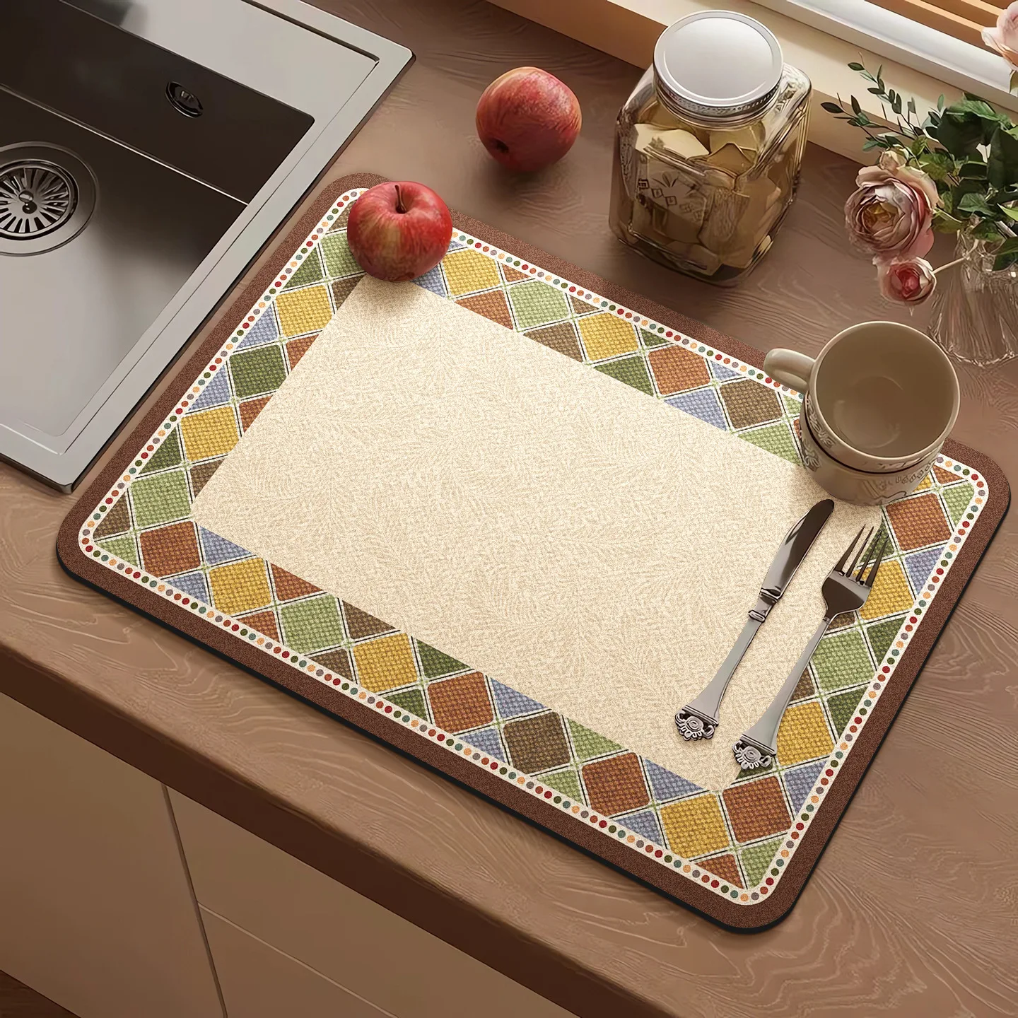 VIKAMA American Vintage Diatomaceous Earth Kitchen Mat Absorbent Fast Drying Non-Slip Sink Counter