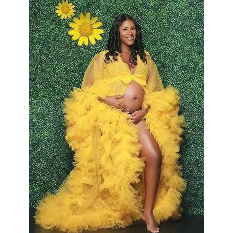

Embroidered Maternity Photoshoot Dress Custom Sheer Tulle Train Robe Sexy Pregnancy Gown baby shower vestido maternidad