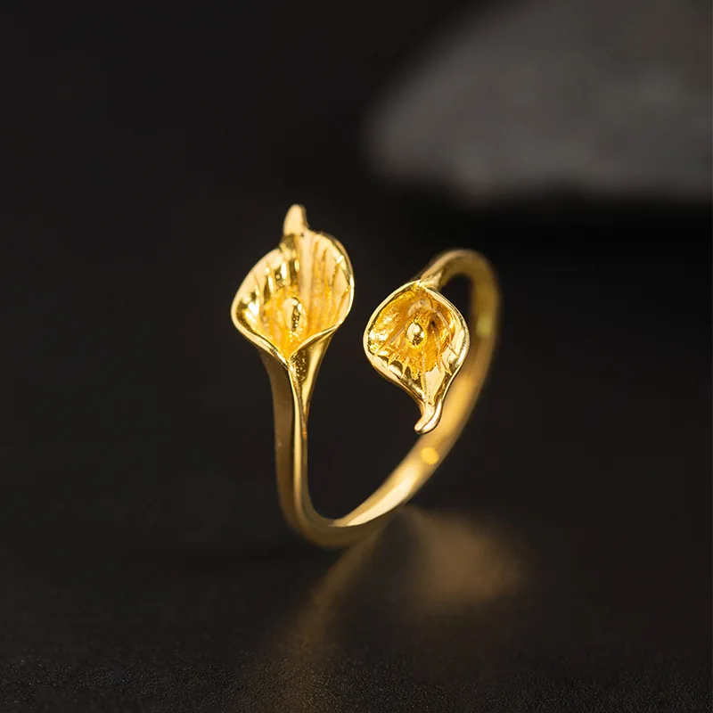 Amxiu Real Silver S925 Design Fashion Simple Flower Ring Female China-Chic Personalized Calla Hoop Ring For Party or Gift