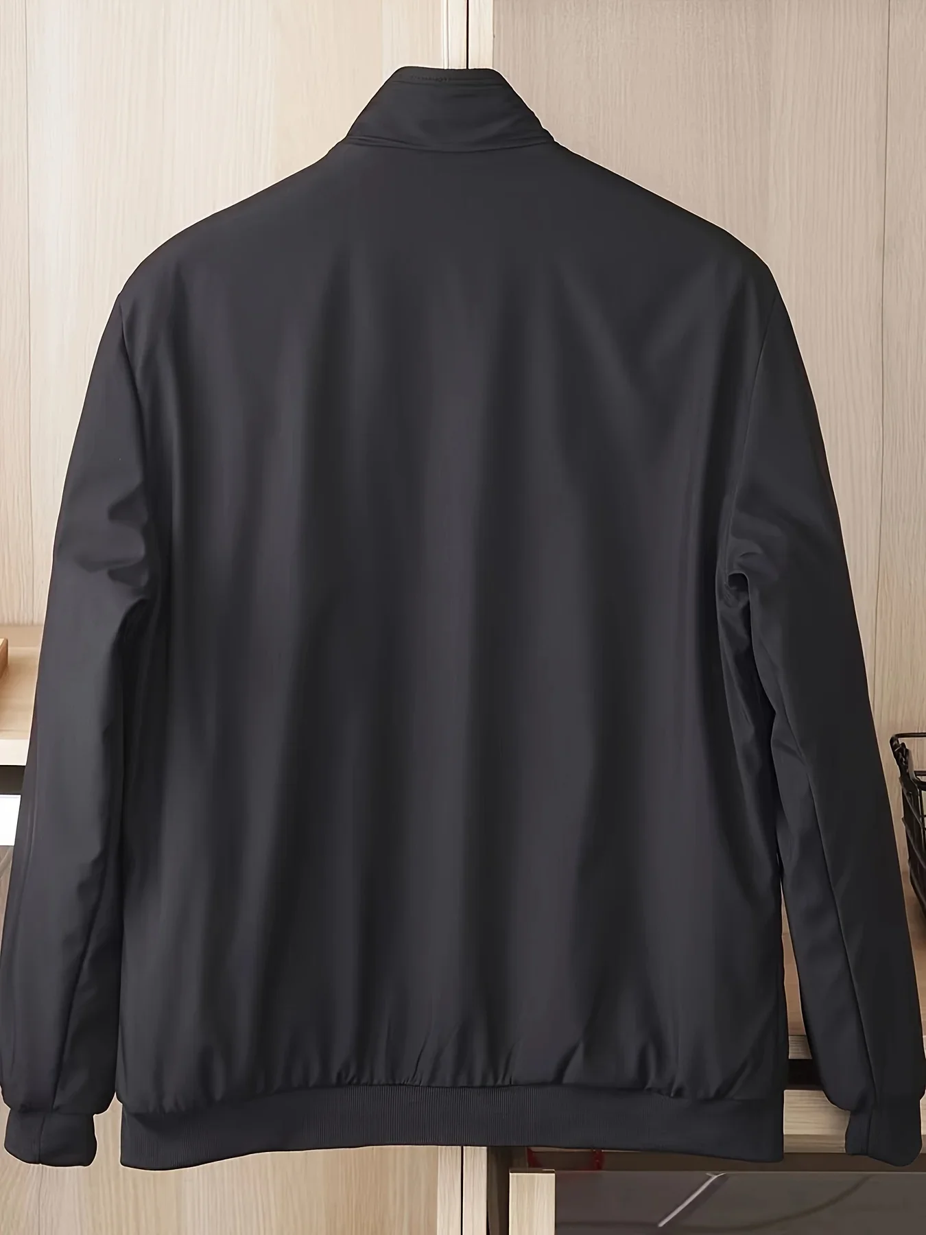 Plus Size Men's Solid Jacket Fashion Casual Band Collar Jacket For Spring Fall Winter, Men's Clothing