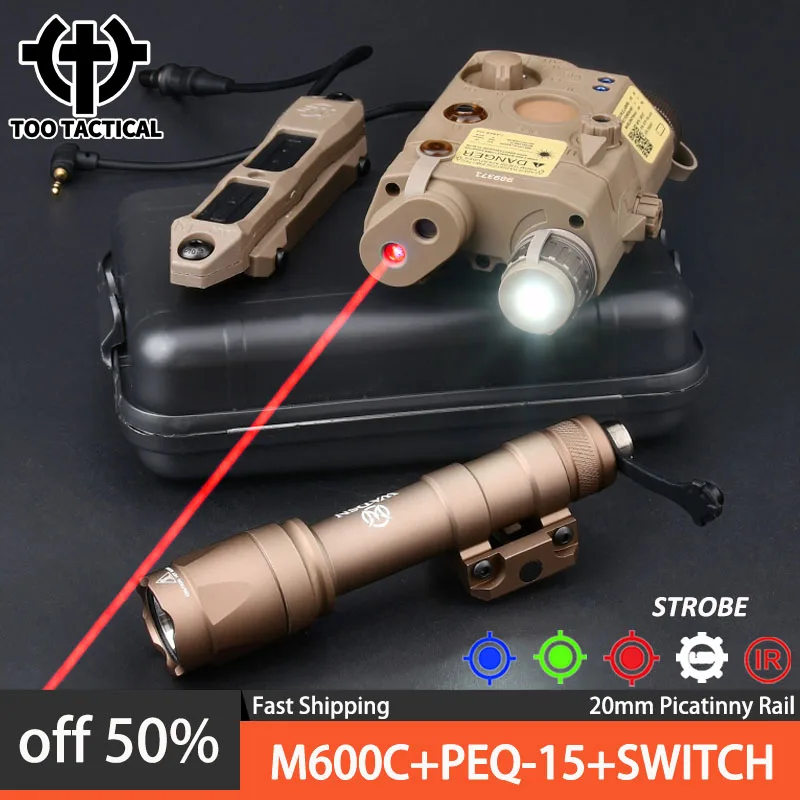 WADSN Tactical PEQ-15 Red Green Blue IR Sight Laser Airsoft M600C Flashlight PEQ 15 White LED Strobe Light Remote Dual Switch