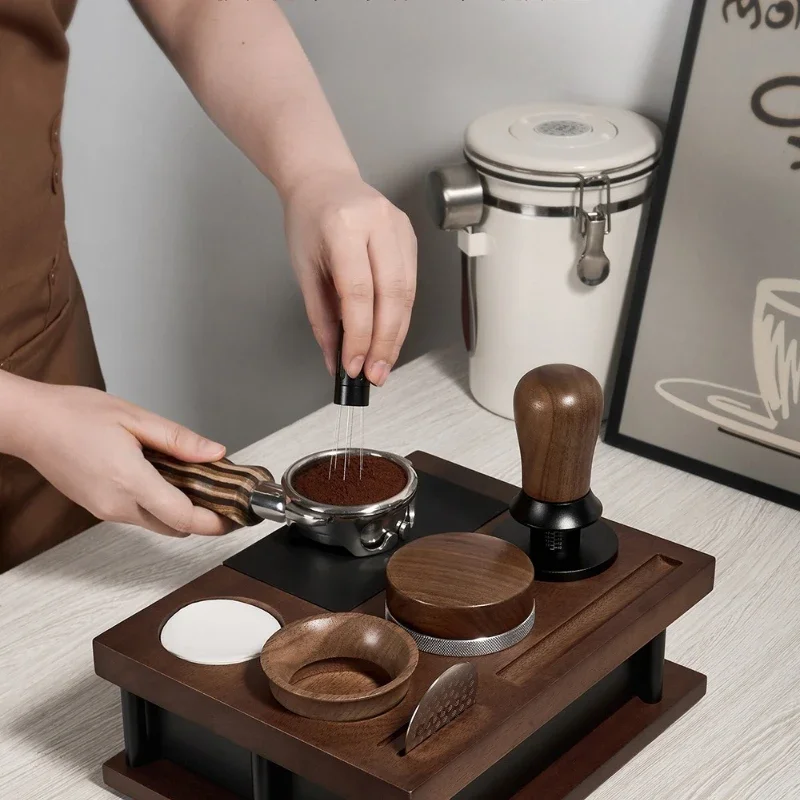 

51/54/58mm Coffee Tamping Station Angle Rounded Solid Wood Coffee Tamper Station with Drawer Multifunctional Storage Home Use