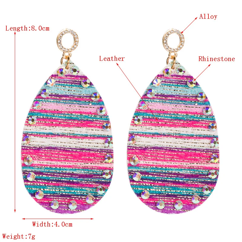 Bohemian Leather Earrings Colored Striped Alloy Diamonds Exaggerated Temperament Stud Earrings Personalized Party Earrings