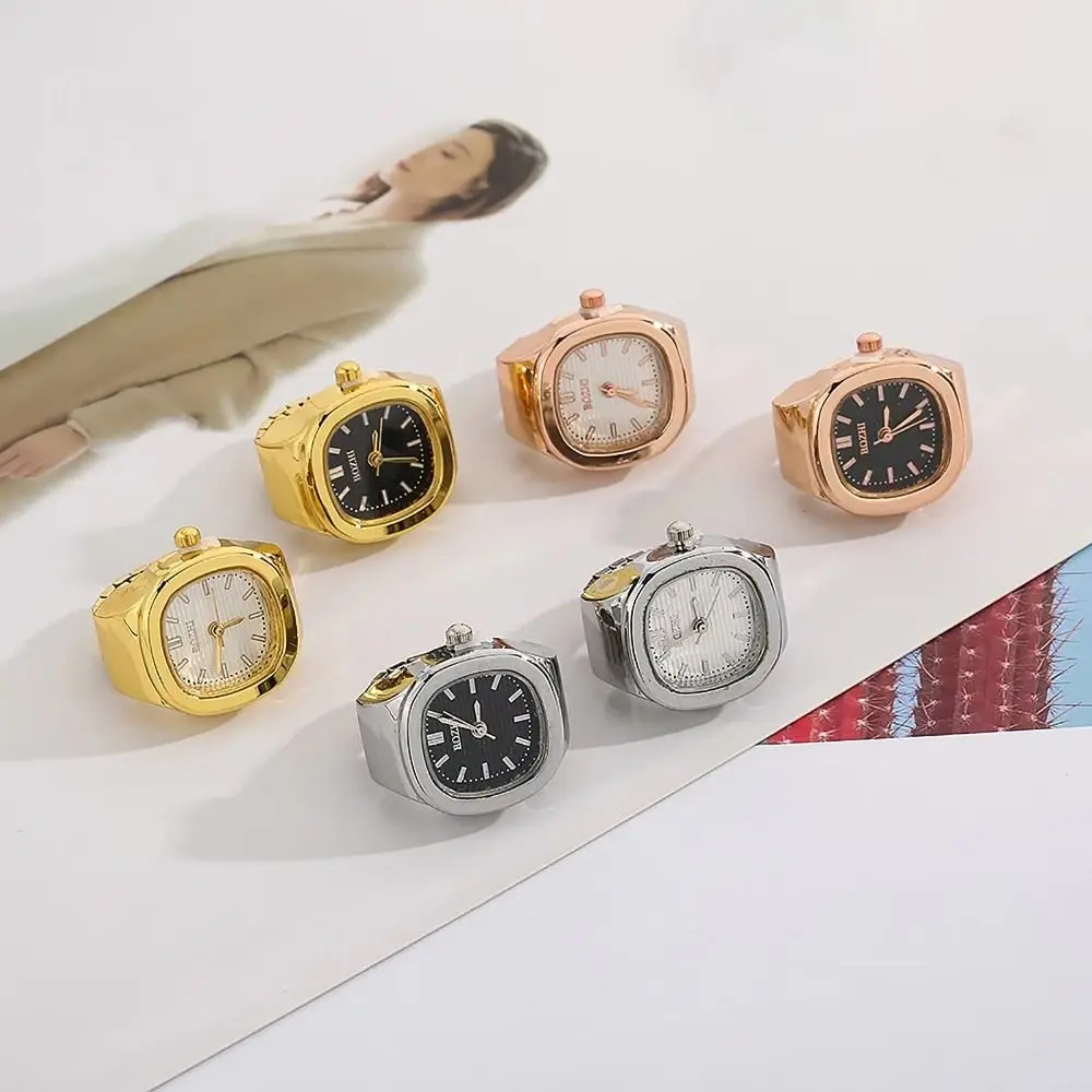 Creative Adjustable Finger Ring Watch Mini Simple Couple Ring Watch Vintage Square Time Watch Ring Men Women