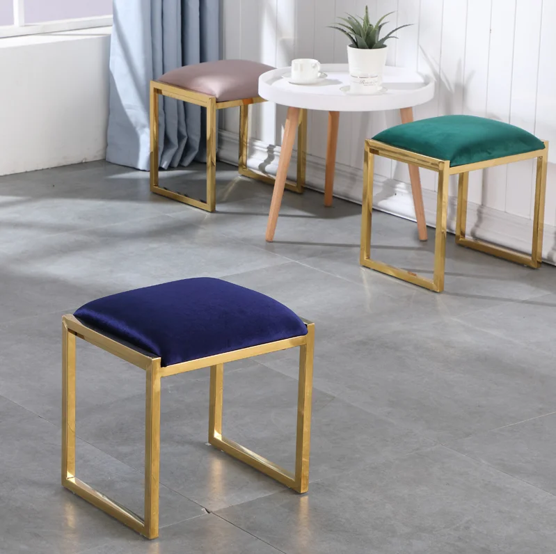 Modern home furniture square metal frame legs iron gold color dining room furniture garden stool