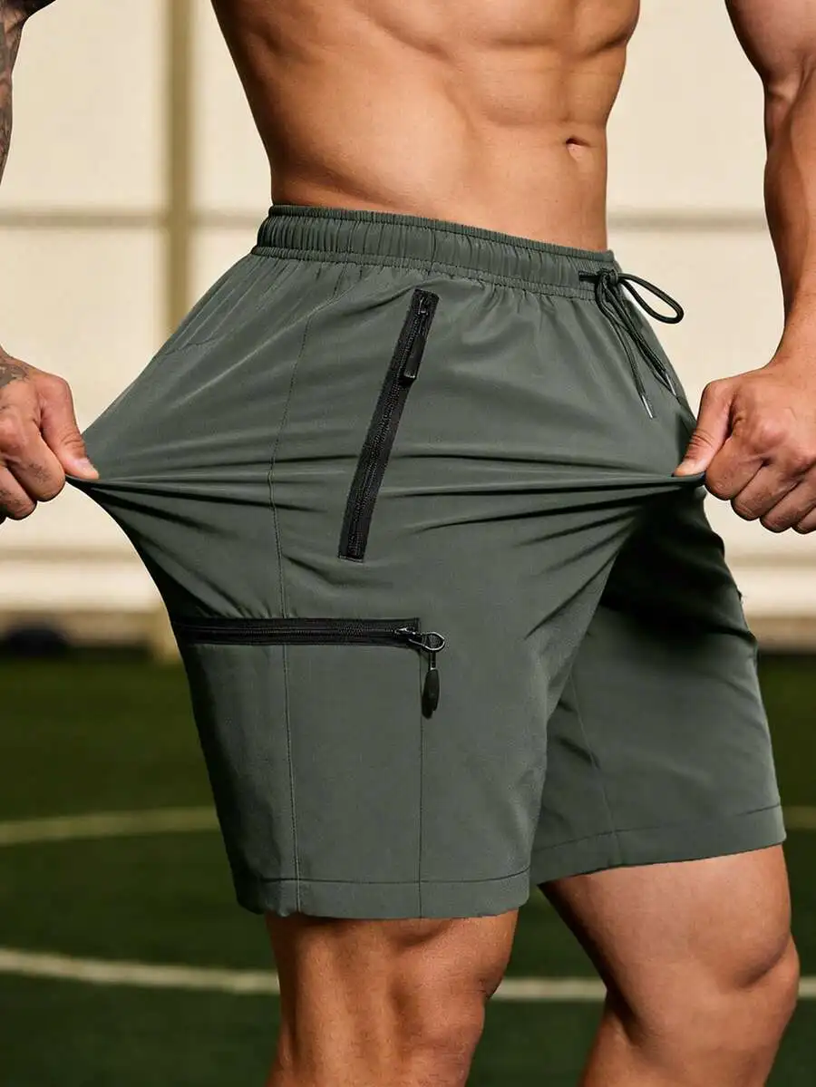 

Men Ultra Breathable Stretch Quick Dry Athletic Shorts With Drawstring Elastic Waist And Zipper Pockets
