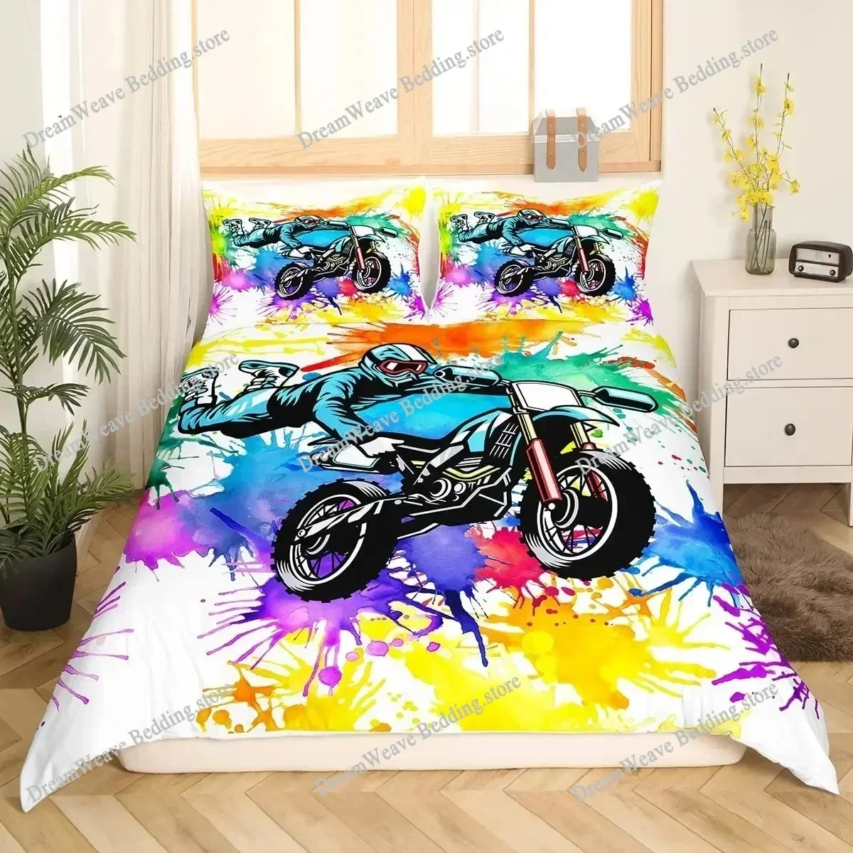 Bedding Decor Motocross Bedding Set Full Motorcycle Racer Comforter Cover Extreme Sport Duvet Cover Dirt Bike Motor Vehicles Bik