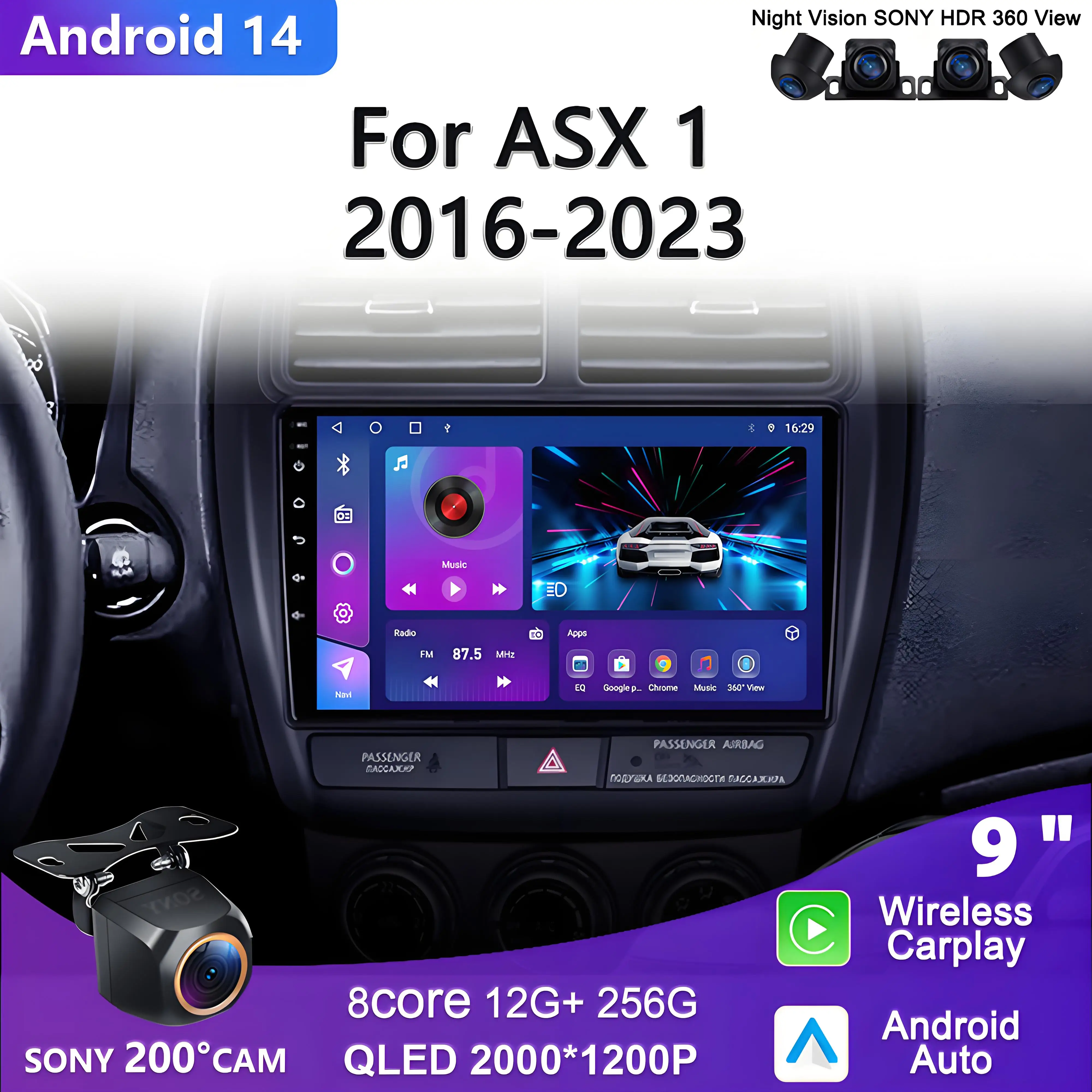 Android 16 For Mitsubishi ASX 1 2016-2023 Car GPS Video player Car radio Auto car radio Monitor Screen TV lettore Video 5G wifi