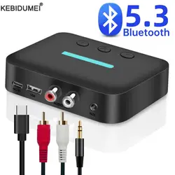 USB Bluetooth 5.3 Audio Receiver Adapter Wireless Stereo Music 3.5mm AUX R/L RCA Support U-Disk Playback For Desktop Speaker Amp