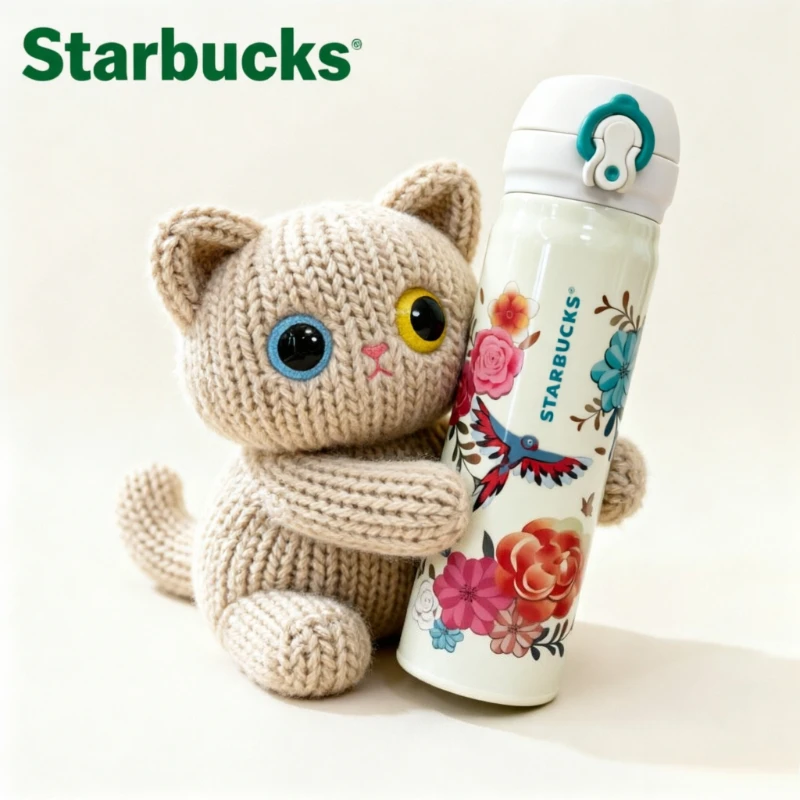 Thermos Starbucks 500 ml à motif floral, bouteille d'eau en acier inoxydable à double paroi isolée sous vide, tasse Starbucks