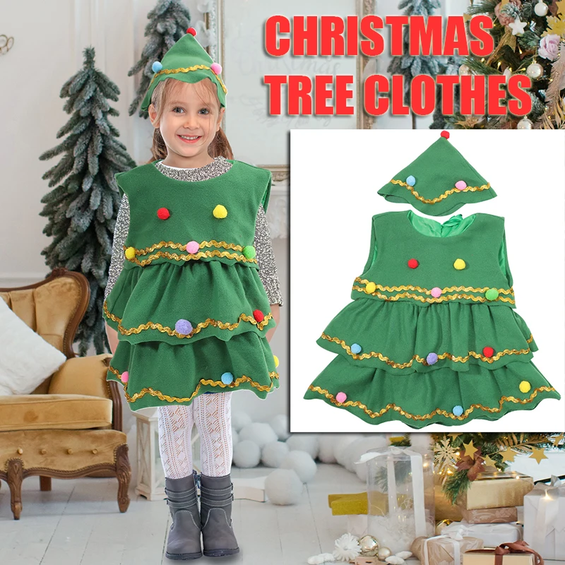 

Christmas Costumes Stage Show Children Hat Dress Toddler Tree Halloween for Thicken Cartoon KidsTree Dress Outfit Children Hat