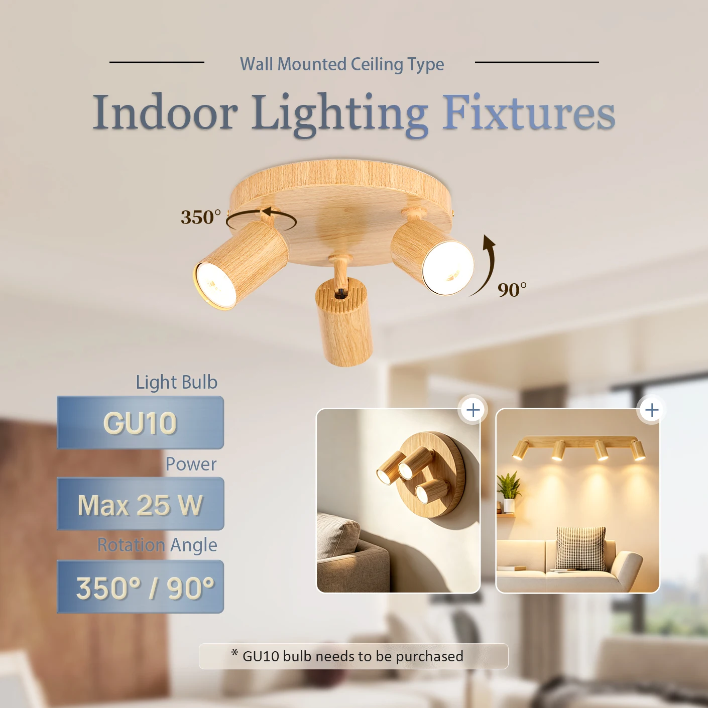 Wood Grain LED Spotlights Living Room Bedroom Kitchen Ceiling Chandelier Rotating Spot Lamps Replaceable Bulb GU10 Track Lights