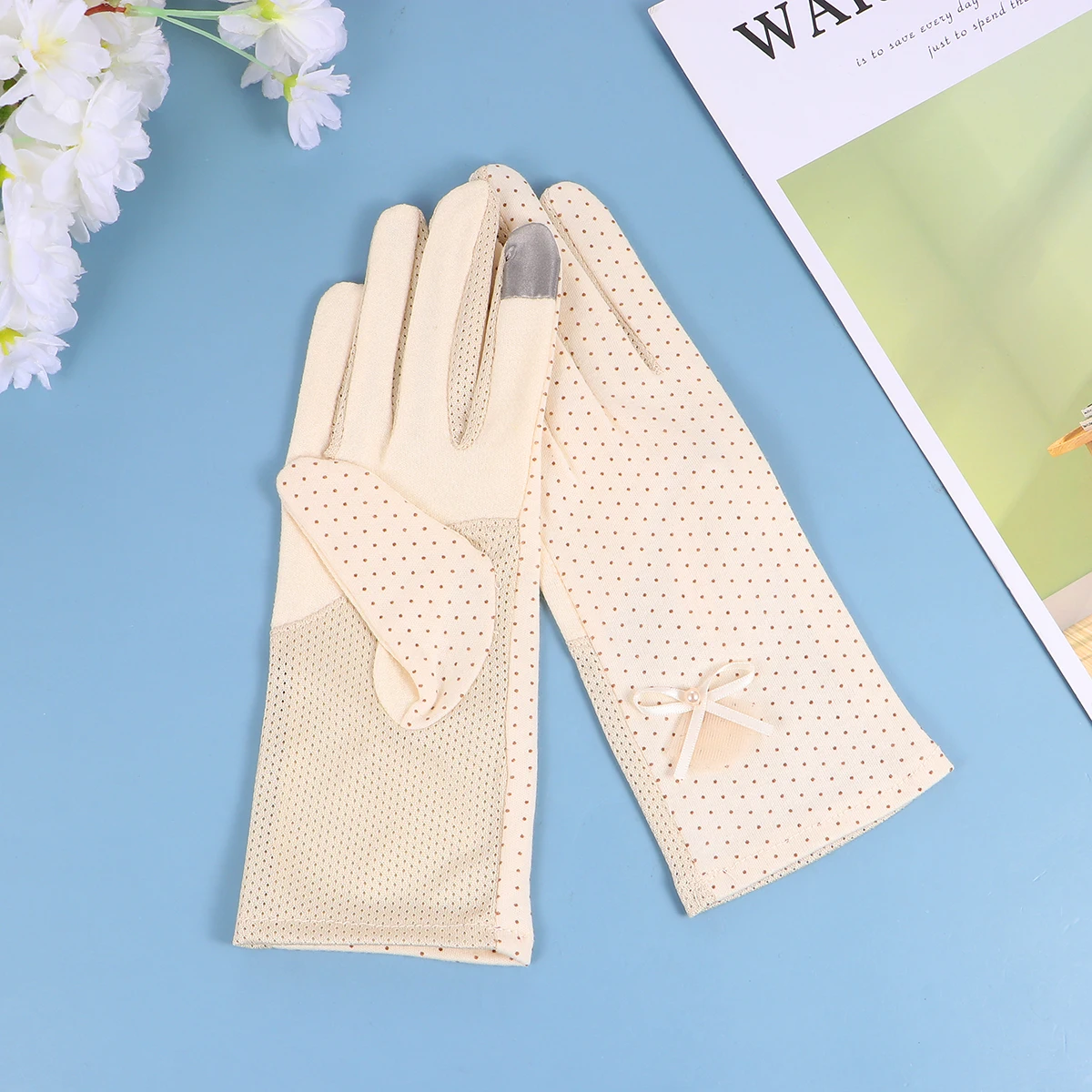 

1 Pair Screen Summer Gloves Uv Protection Costume Supplies Dress Gloves For Women Ladies Driving Outdoor Beige Color