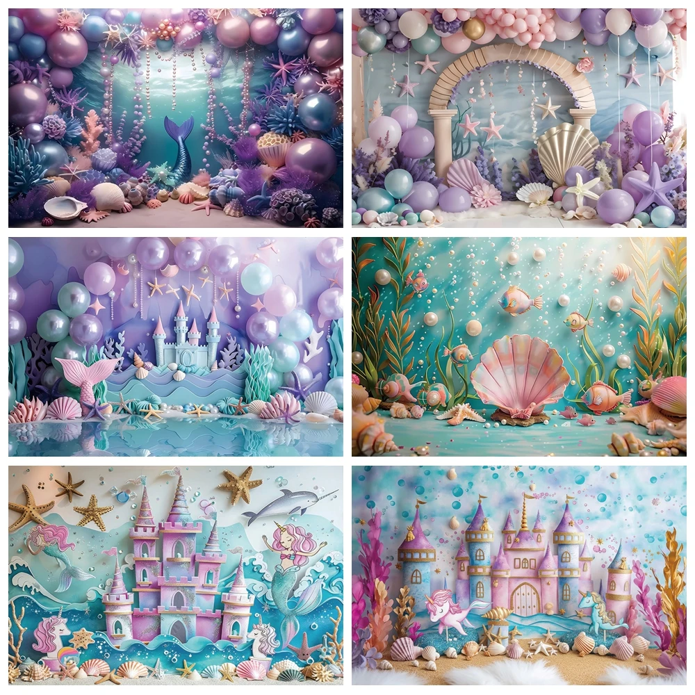 Mermaid Theme Backdrop Under The Sea Mermaid Princess Castle Baby Shower Birthday Party Cake Smash Photography Background Decor