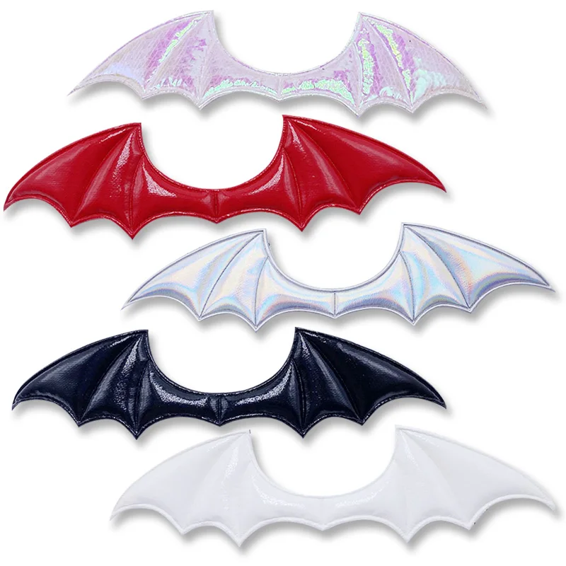 40Pcs 1.5*6cm Small PU Leather Bat Wings Padded Appliques For DIY Headwear Hairpin Crafts Hallowmas Decoration Accessories