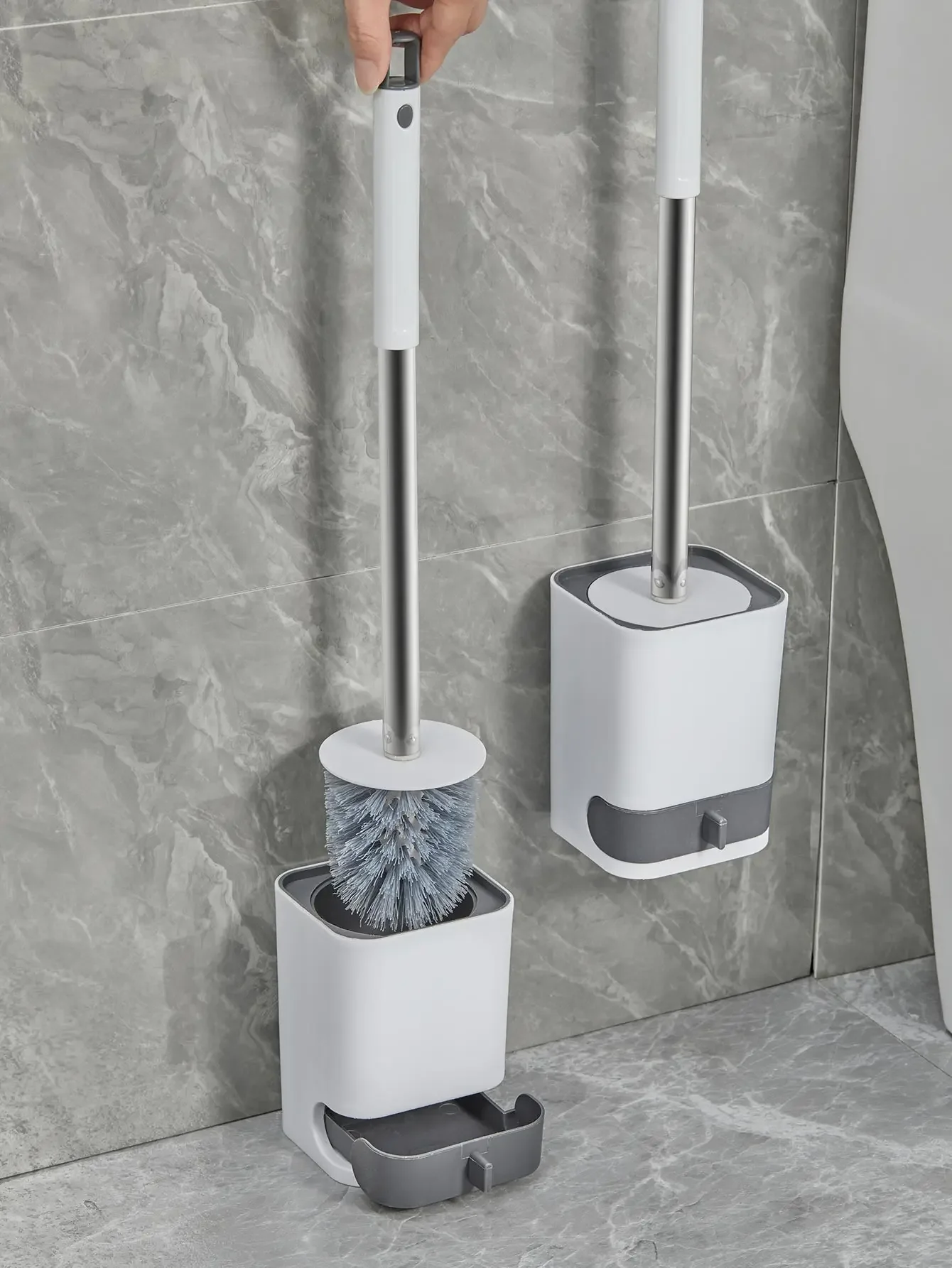 WORTHBUY Ponsvrije wandgemonteerde toiletborstel met afvoerbare basis Plastic toiletborstel met lange steel Badkameraccessoires