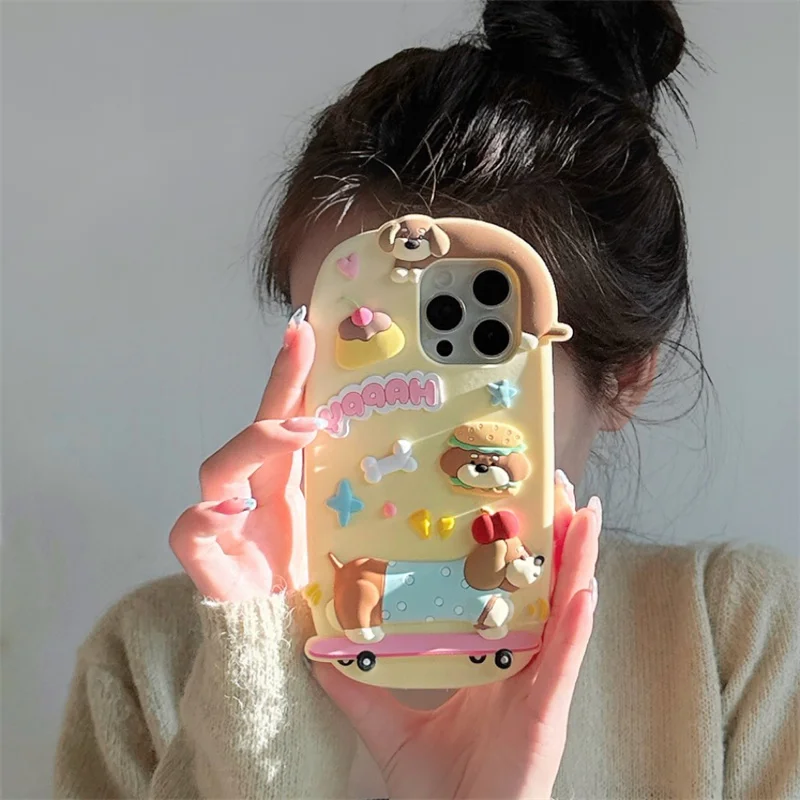 Cute Burger Skateboarding Sausage Dog Phone Case For iPhone 11 12 13 14 15 16 pro max