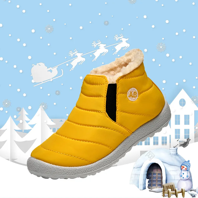 Winter Children\'s Cotton Shoes Plush Warm Snow Boots Non-Slip Waterproof Fashion Kids Shoes Boys Girls Solid Slip on Sneakers