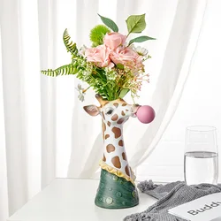 Giraffe Vase Creative Vase Decoration Ornaments Art Vase Artificial Flower Vase Dried Home Living Room Table Art Statue