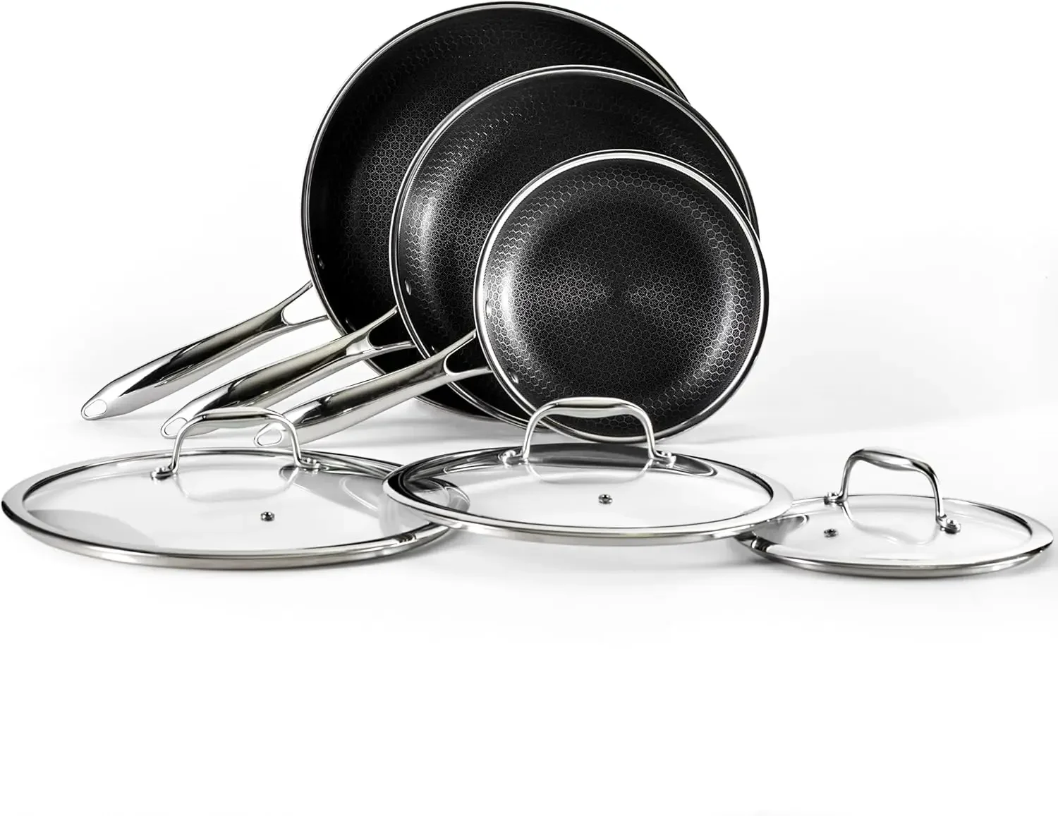 HexClad 12 Piece Hybrid Stainless Steel Cookware Set - 6 Piece Frying Pan Set and 6 Piece Pot Set with Lids,