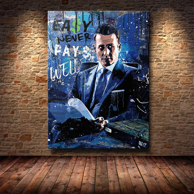 Граффити поп-арт легко не оплачивает хорошо Холст плакат Харви Спектер Габриэль Махт ТВ сериал фильм сцена доллар Билл домашний декор