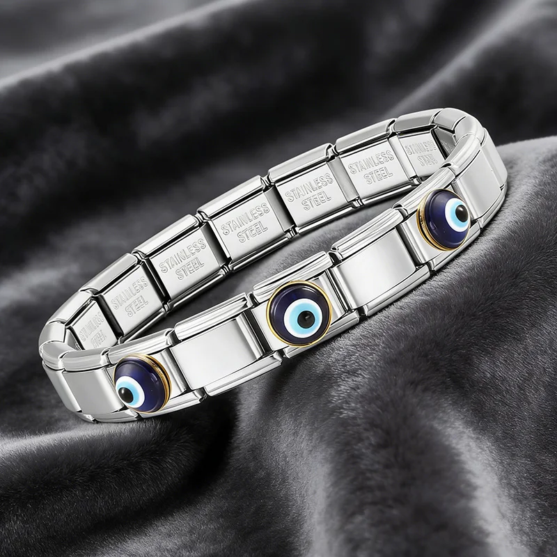

Trendy Neutral Stainless Steel Evil Eye Basic Bracelet High Quality Punk Design Golden Silvery Modular Chain Jewelry Party Gift