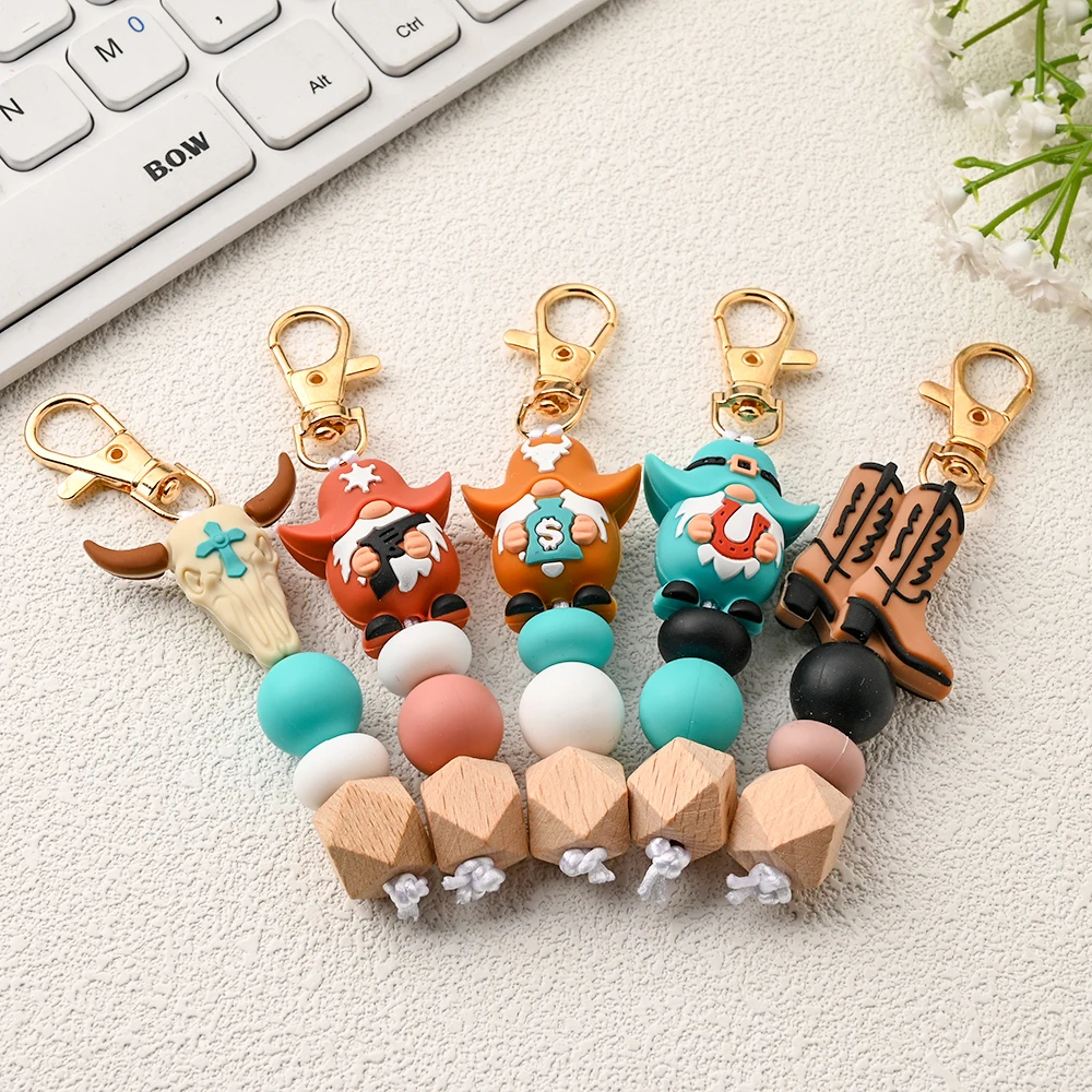 1pc Silicone Beads Cowboy Series Pendant Stroller Hook Charm Cartoon Handbag Keychain Silicone Decoration Accessories