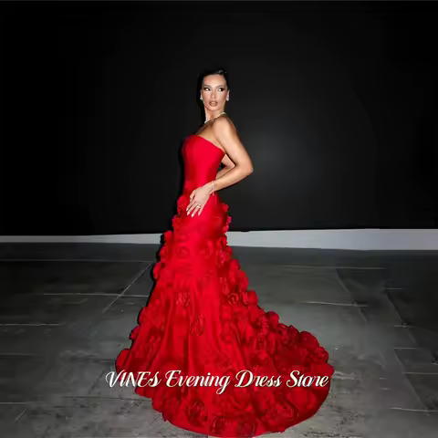 VINES Red Stain Evening Dress Sweetheart Mermaid Party Dress with 3D Floral Appliques vestidos de fiesta Prom Gowns Customized