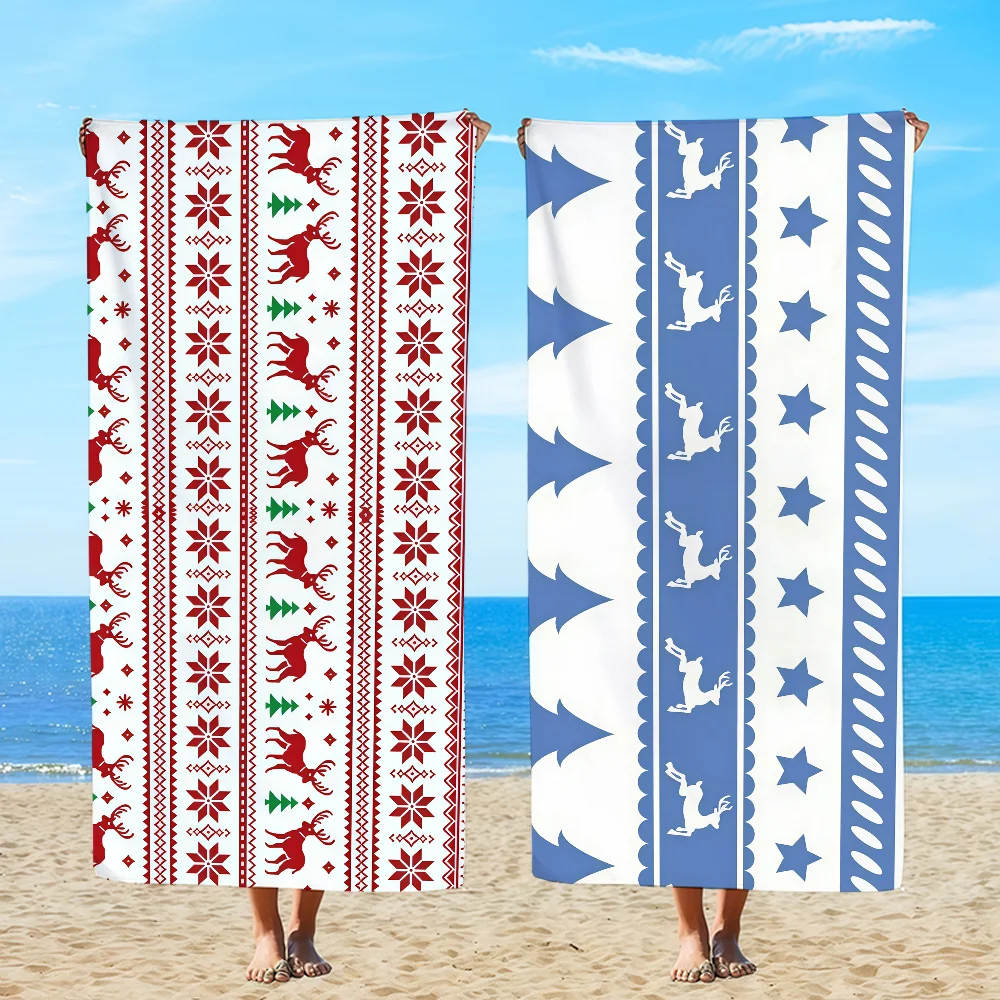 Cartoon Christmas Pattern Towel Beach Oversized Soft Ultra Absorbent Quick Drying Large Pool Travel Camping Bathroom