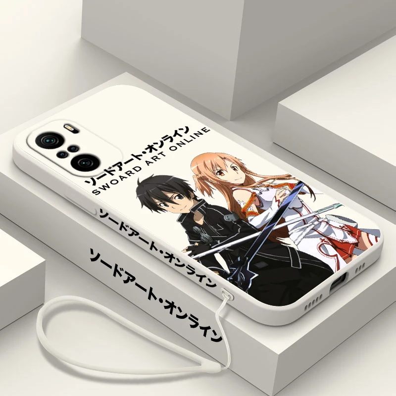 Sword Art Online Anime For Xiaomi Redmi Note 13 12 12Pro 11 11S 11T 10S 10 Pro Plus 5G Liquid Left Rope Phone Case