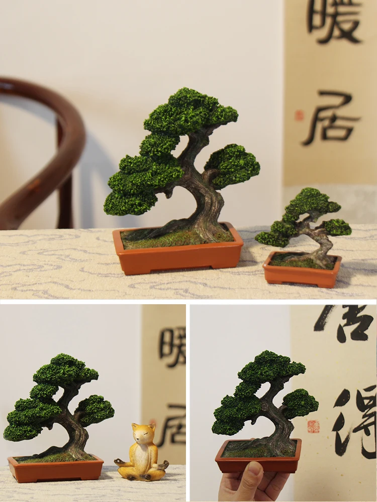 Mini Simulation Pine Ornaments, Pine and Cypress, Japanese Potted, Chinese Home Decoration, Antique Tabletop Ornaments