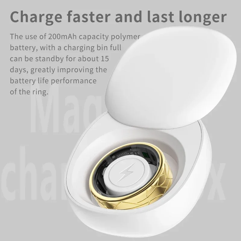Smart Ring Men Women Charging Case Blood Oxygen Tracker Health Sleep Monitor 5ATM Waterproof Camera Control Rings Finger 200mAH