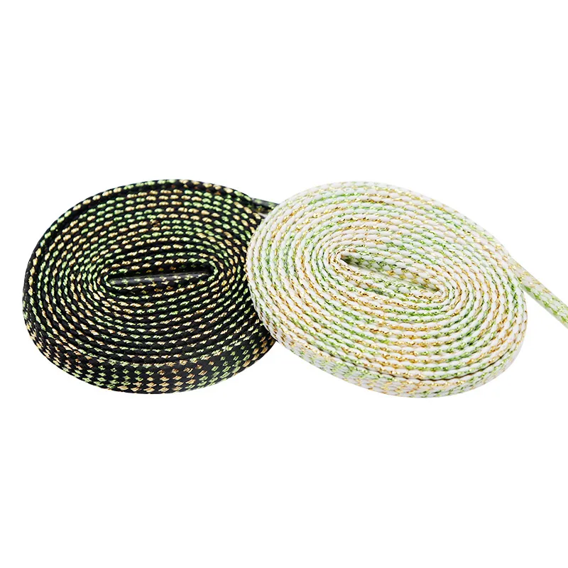 Weiou Lace Accessory 7MM Metallic Yarn Shoestring Personality Dark/Light Green Flat Rope Canvas Sneakers Boots Double-Layer Tape