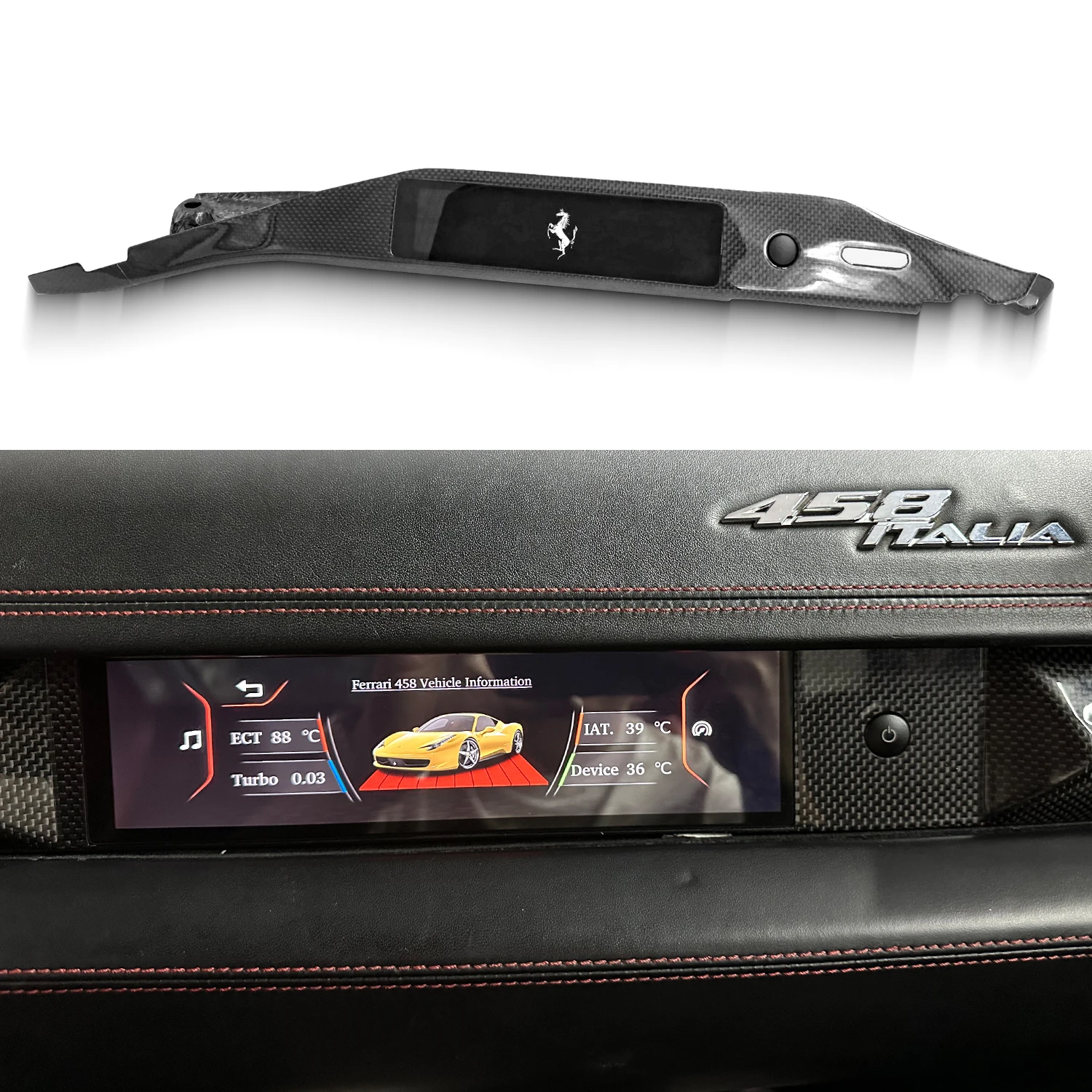 F458 Passenger Pilot Display Screen Full Carbon Fibre Shell Digital Dashboard Mile KMH LHD/RHD Suitable For Ferrari